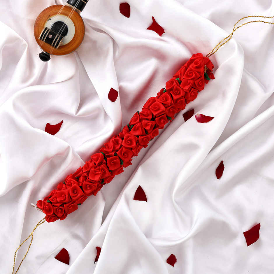 Artificial Red Rose Flower Gajra | Traditional Hair Accessory | Multicolour | Oye Happy