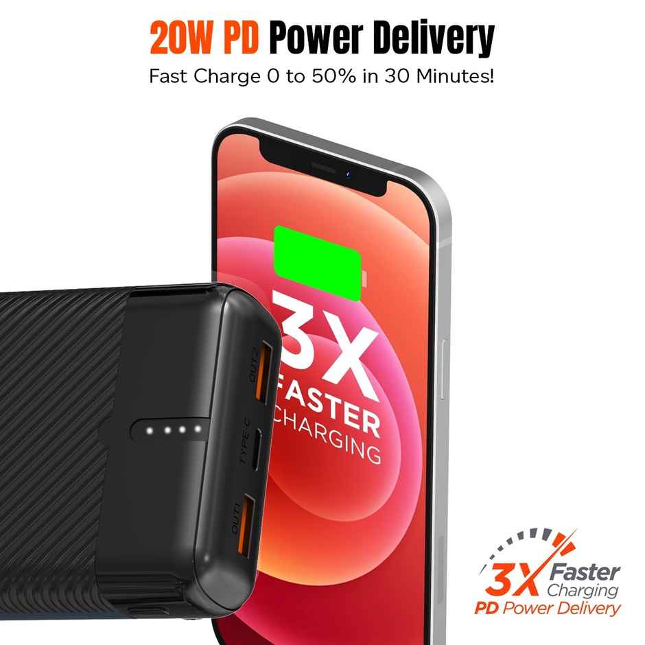 pTron Dynamo Surge 20000 mAh 22.5W Power Bank | VOOC/Wrap/Dash Charging | 20W Type-C Charging - Black