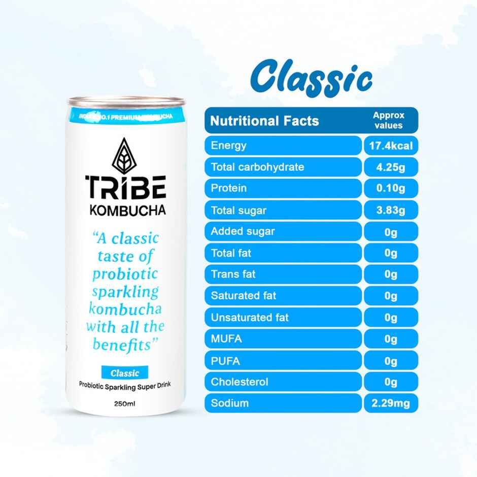 Tribe Naturally Sparkling Probiotic Green Tea With Herbs & Spices Kombucha (250ml) & Tribe Naturally Sparkling Probiotic Herbal Green Tea With Hibiscus & Lemon Kombucha (250ml) Combo