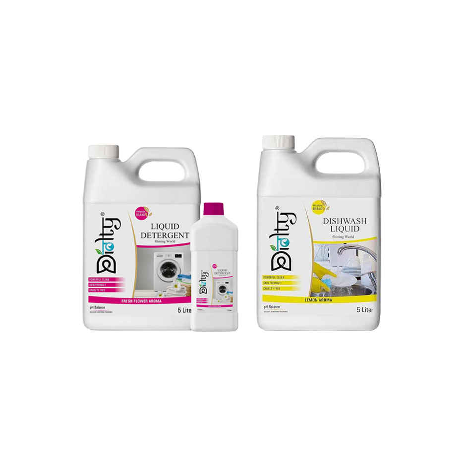 Diolty Rose Top & Front Load Washing Machine Detergent Liquid (6L) & Diolty Lemon Aroma Dishwash Liquid Gel (5L) Combo
