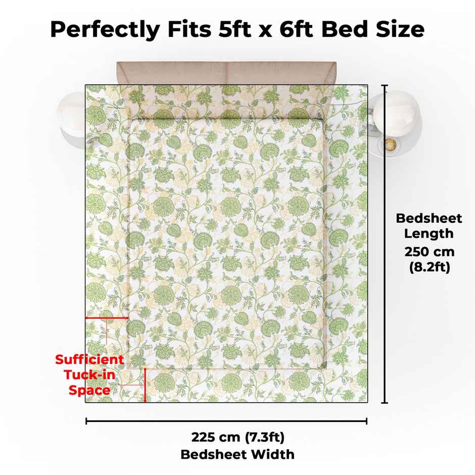 Story@home 144 TC Cotton Double Printed Flat Bedsheet (Green)