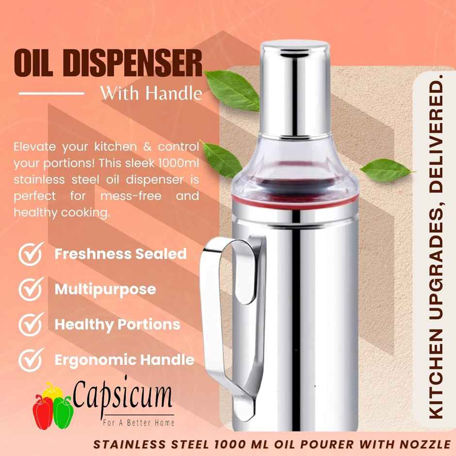 Capsicum Steel Oil Dispenser 750Ml With Handle