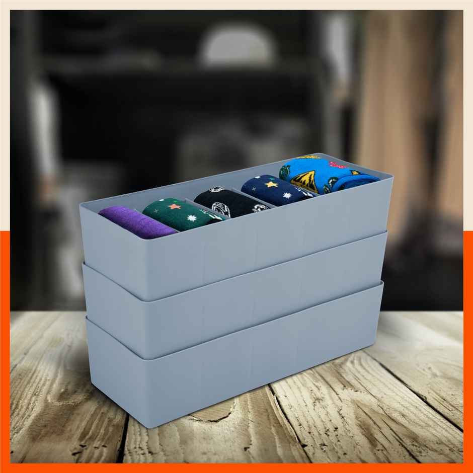 Bathla Set of 3 Drawer Organiser - Multi-purpose, Stackable, 5 Grids - DORI | Ash