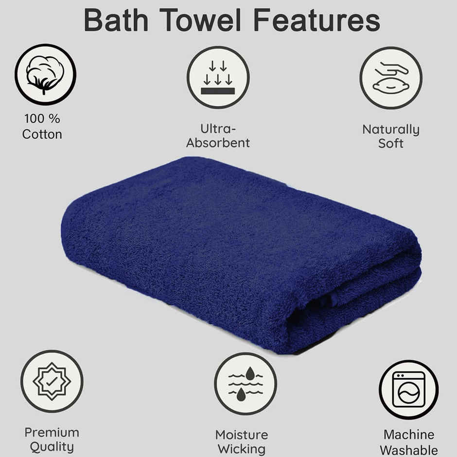 BAY6 100% Cotton Bath Towel - 140 cm x 70 cm | 400 GSM - Blue