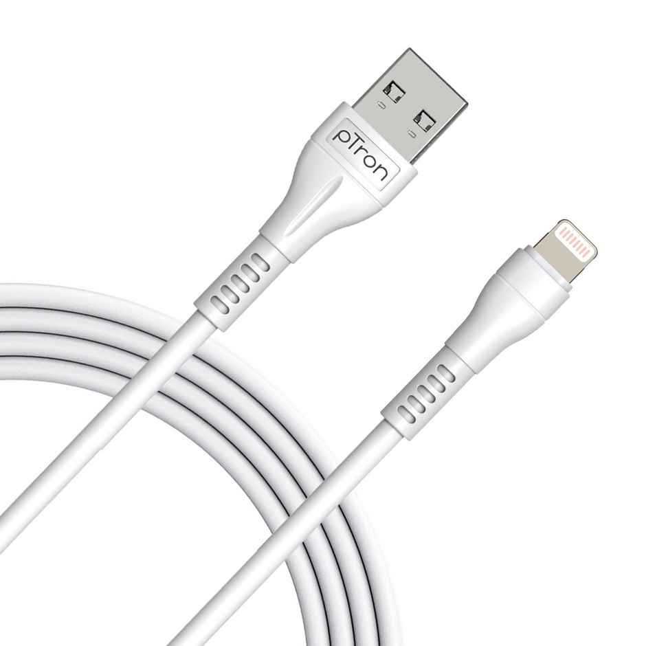 pTron Solero i241 Fast Charging 2.4A USB to iOS Cable( USB to Lightning )Data Transfer & 1m Tangle-Free Cable - White