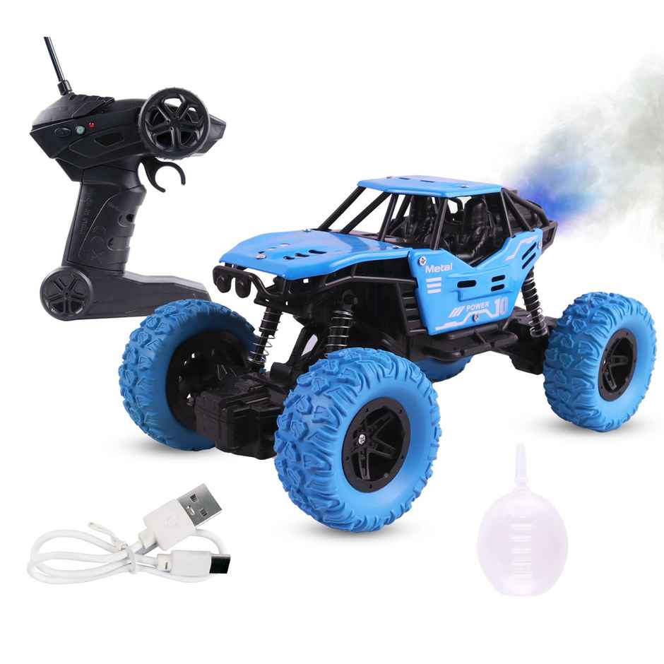Toyshine 1:16 Scale 27Mhz Smoke Rock Crawler Monster RC Truck | With Booster Spray Function | Blue