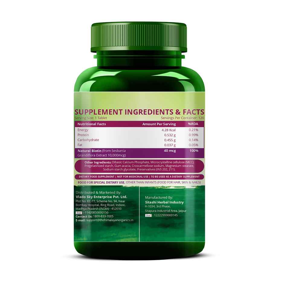Himalayan Organics Biotin Sesbania Extract for Hair Growth 120 VEG Tablets