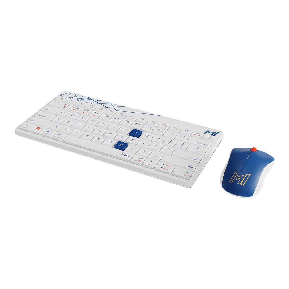 Rapoo X Mumbai Indians Edition 8000M Multi-Device Keyboard, Mouse Combo, Wireless 2.4 GHz 1300 DPI