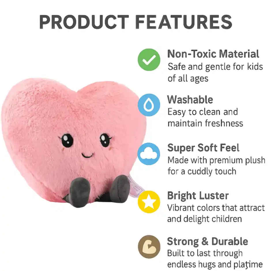 Fablue Pink Love Heart Plush Huggable Romantic Pillow Soft Toy for Kids & Adults
