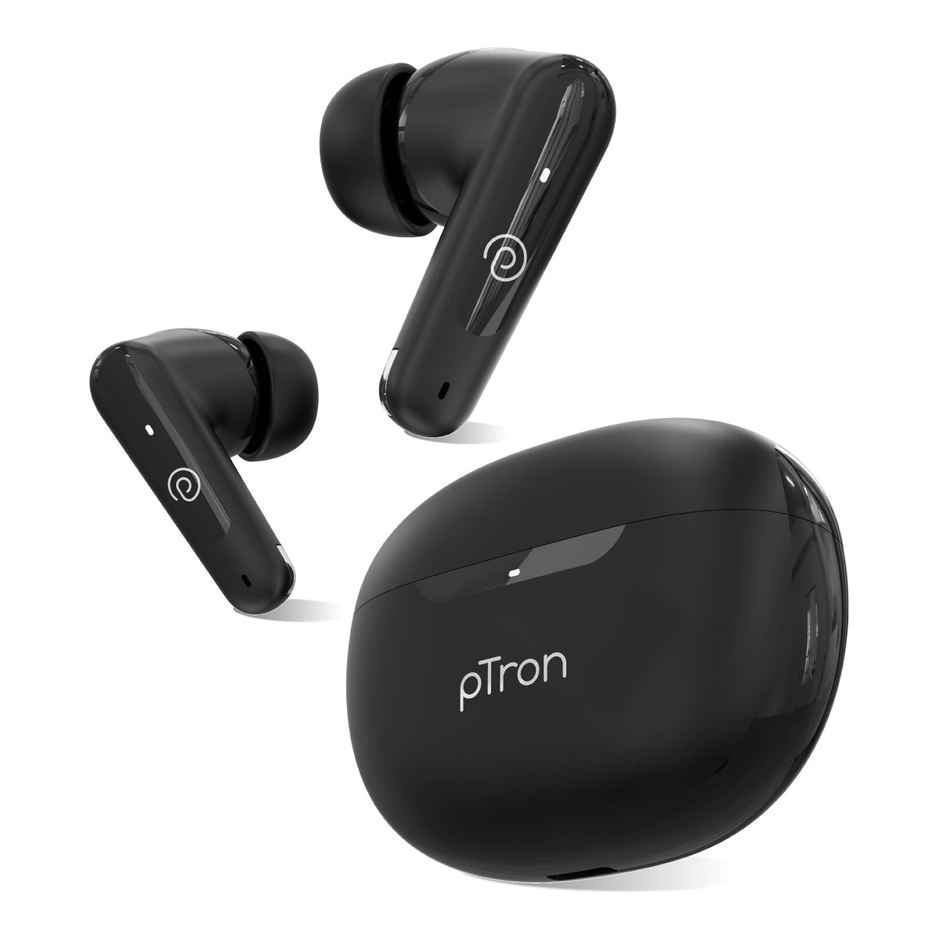 pTron Basspods Mojo TWS Earbuds | 34H Playtime | Clear Calls | Immersive Sound & Voice Assist- Black