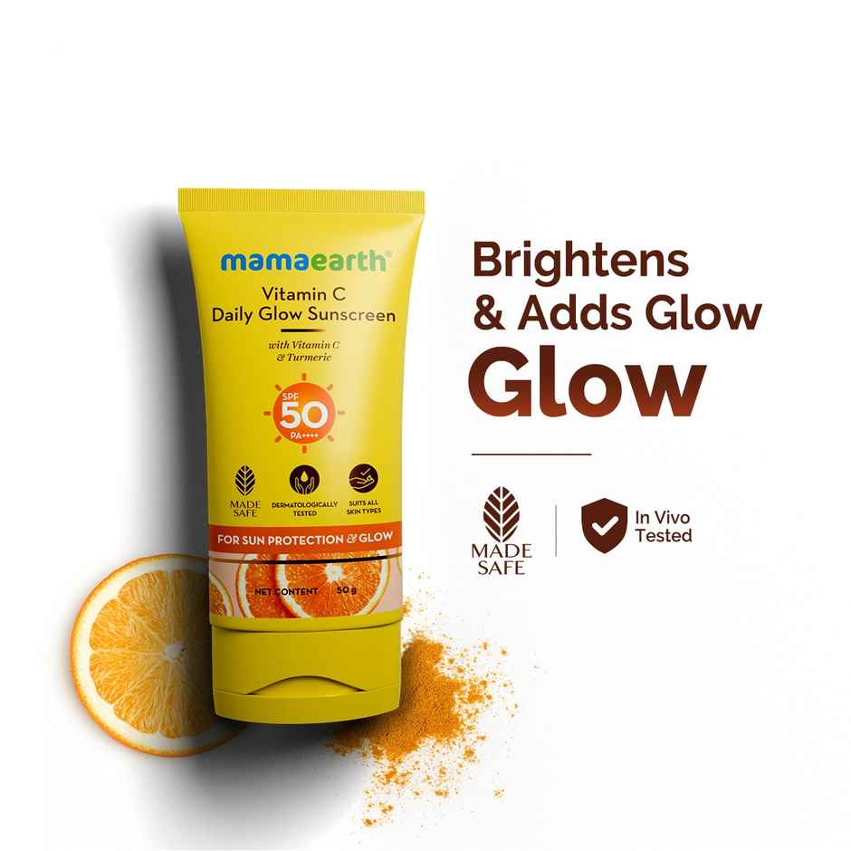 Mamaearth Vitamin C Daily Glow Sunscreen With Turmeric For Tan Protection & Glow SPF50 PA++++