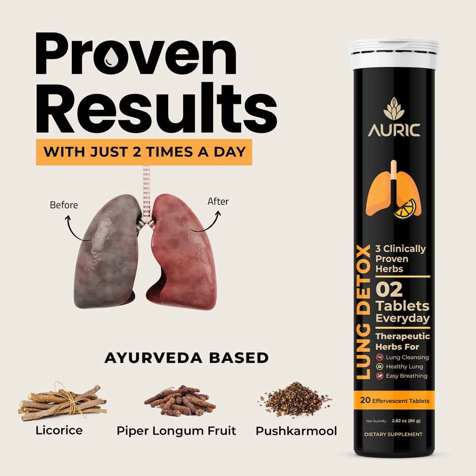 Auric Lung Detox Supplement With Natural Blend Of Nac Pushkarmool Piper Longum - Licorice