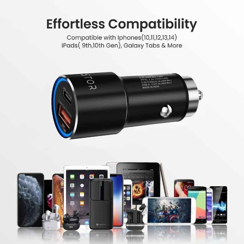 Bestor VoltDrive Pro 125W Car Fast Charging with Dual Output, Type C PD(45W), and USB Port(80w), BIS Certified and Compatible with, All Smartphones and Other USB Devices - Black