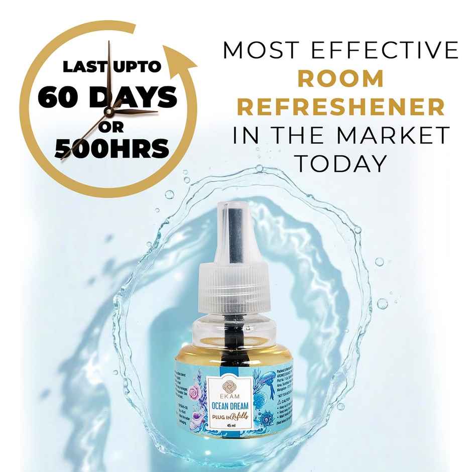 Ekam Ocean Dream Scented Plug In Air Freshener Kit | 1 x Machine + 1 x Refill Bottle