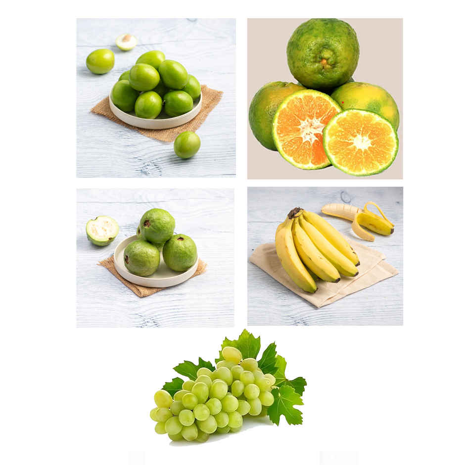 Banana (3pc) & Grapes Thompson Seedless (500g) & Orange Nagpur (1kg) & Guava (500g) & Apple Ber (500g) Combo