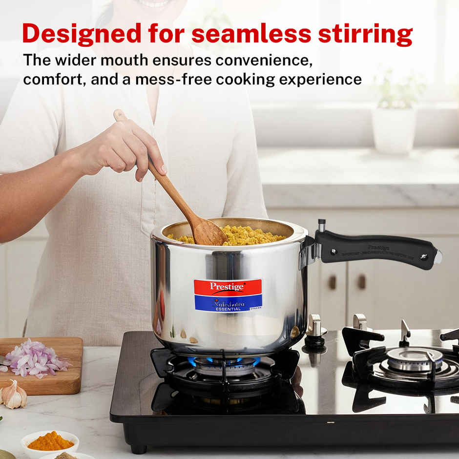 Prestige Nakshatra Essential Svachh SS Pressure Cooker 3L,Triply Base,Safety Plug,5Y Warranty,Silver