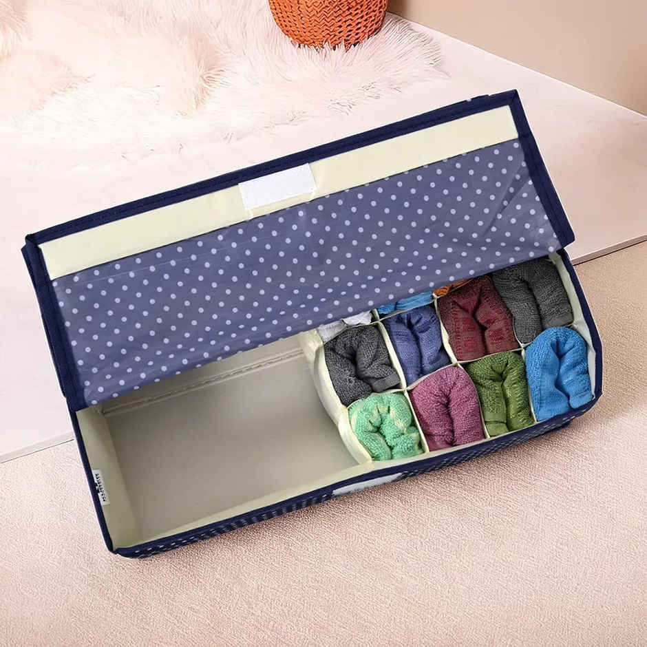 Kuber Industries 16+1 Foldable Undergarments Organizer | For Handkerchiefs-Belt-Tie-Socks | Blue