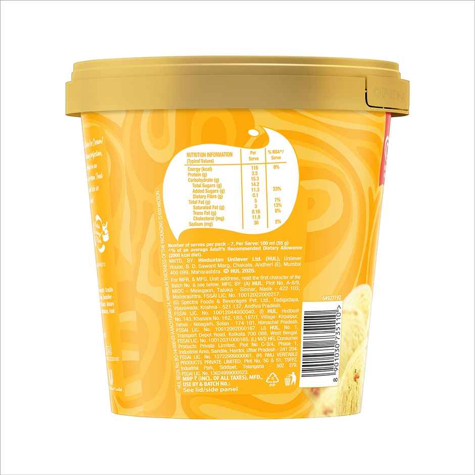Kwality Wall's The Dairy Factory Butterscotch Ice Cream Tub