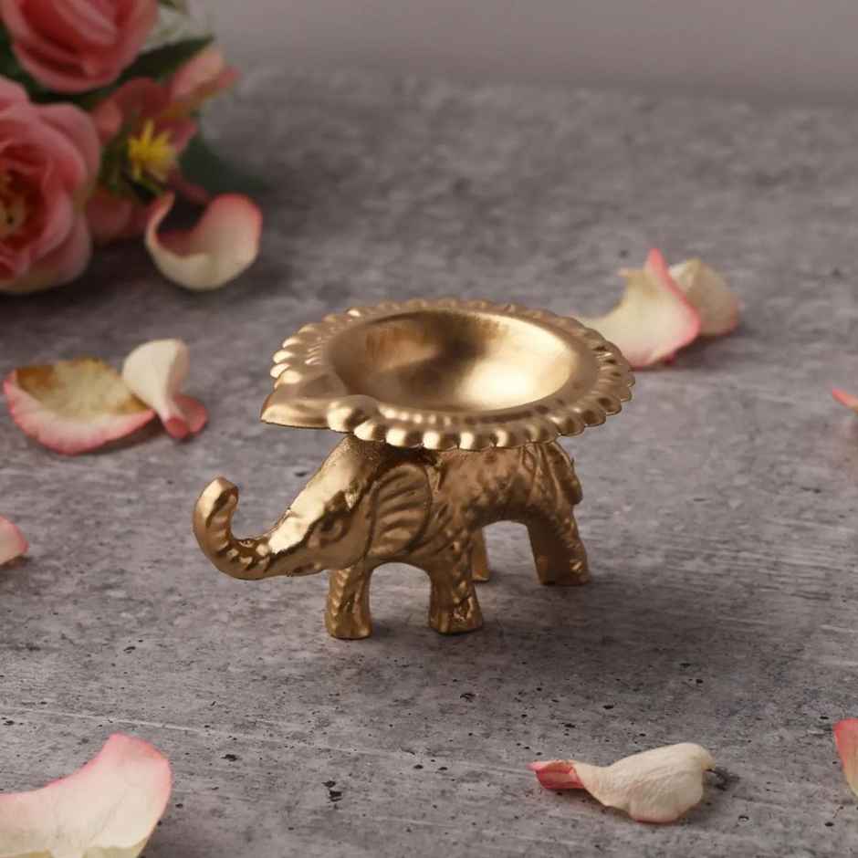 Elephant Diya Tealight Candle Holder | Resin | Gold | Urban Born