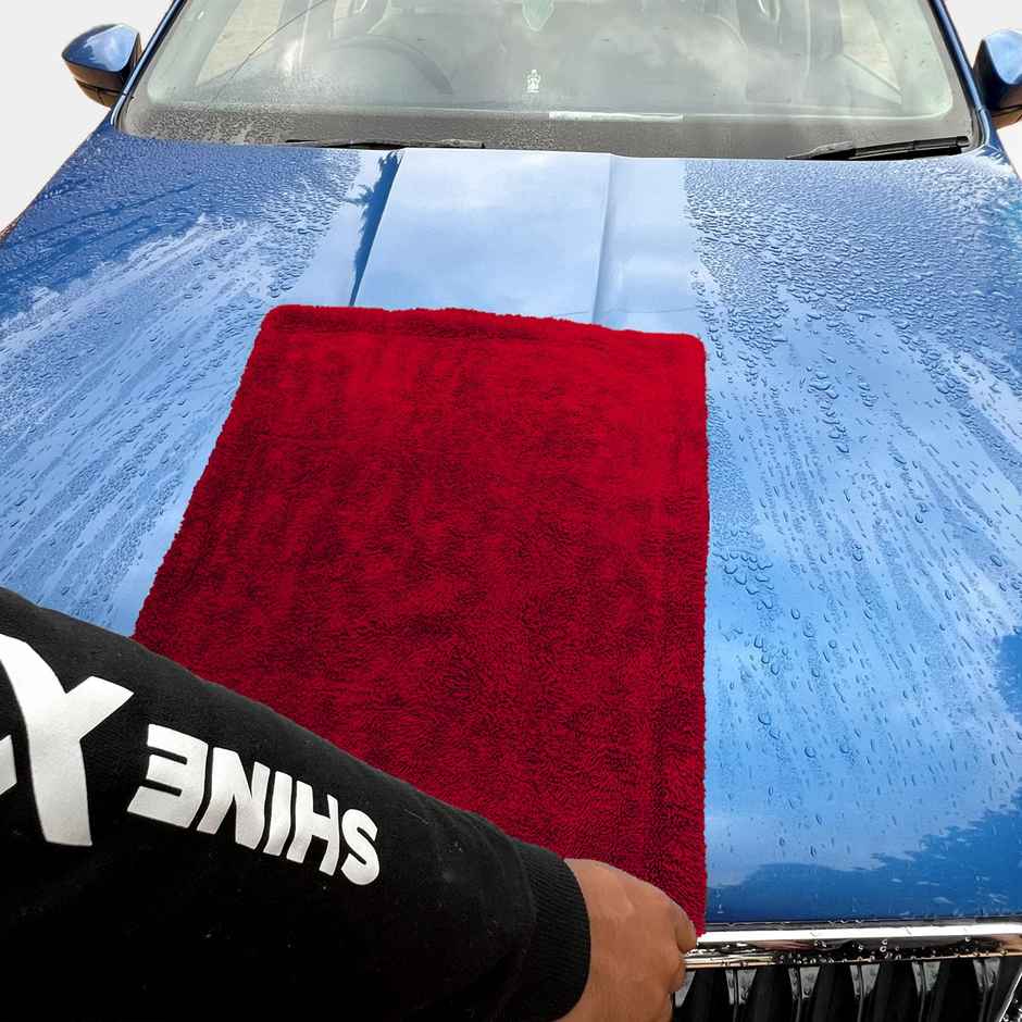 ShineXPro Microfiber Car Cleaning Cloth - 1500 GSM | 40 x 60 cm | Twisted Loop | Edgeless Design | Red