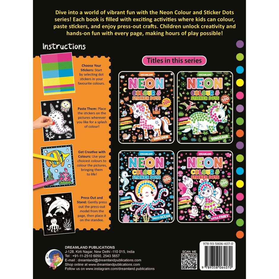 Under Ocean Neon Colour & Sticker Dots Book For Kids - 500 Fun Stickers Activities For Preschoolers