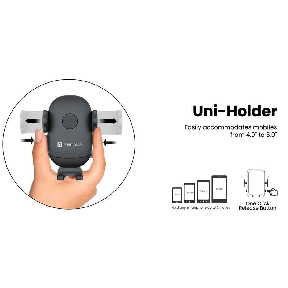 Portronics Clamp M2 Car Mobile Holder - Strong Suction Cup