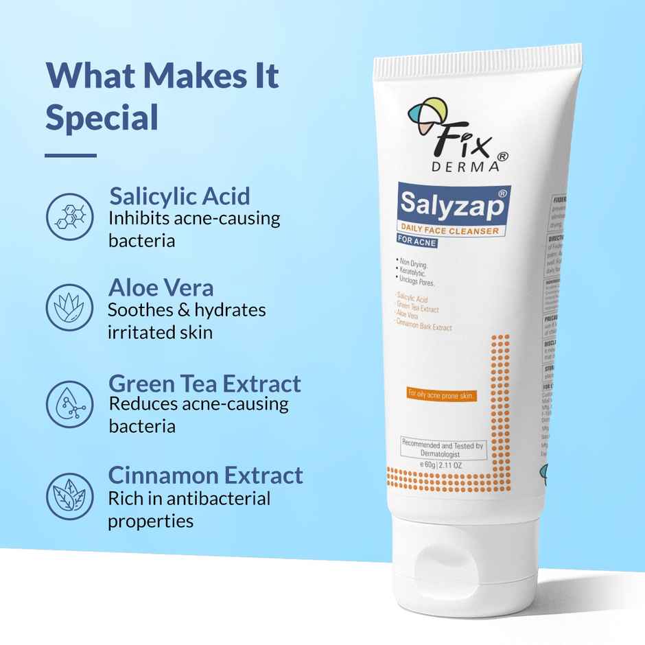 Fixderma 2% Salicylic Acid Face Wash for Acne Control, Oil-Free Cleanser