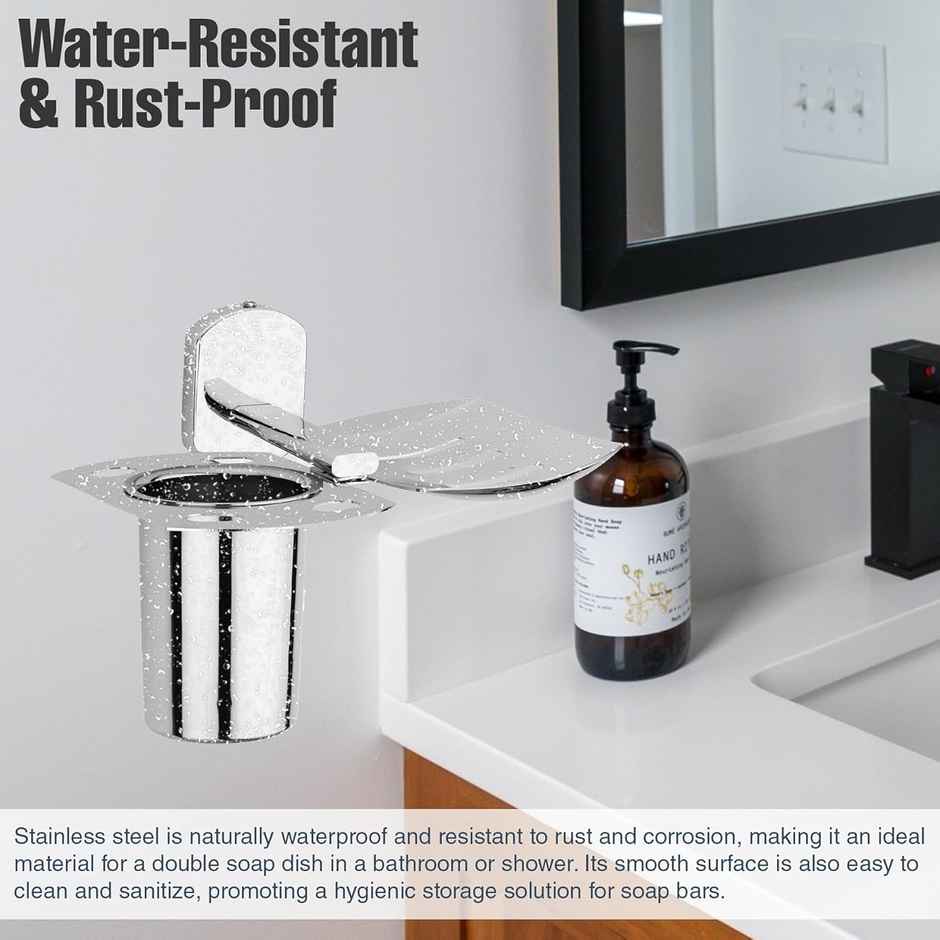 GLOXY Stainless Steel Soap Holder for Bathroom Wall Mounted Soap Dish Stand with Glass SS202