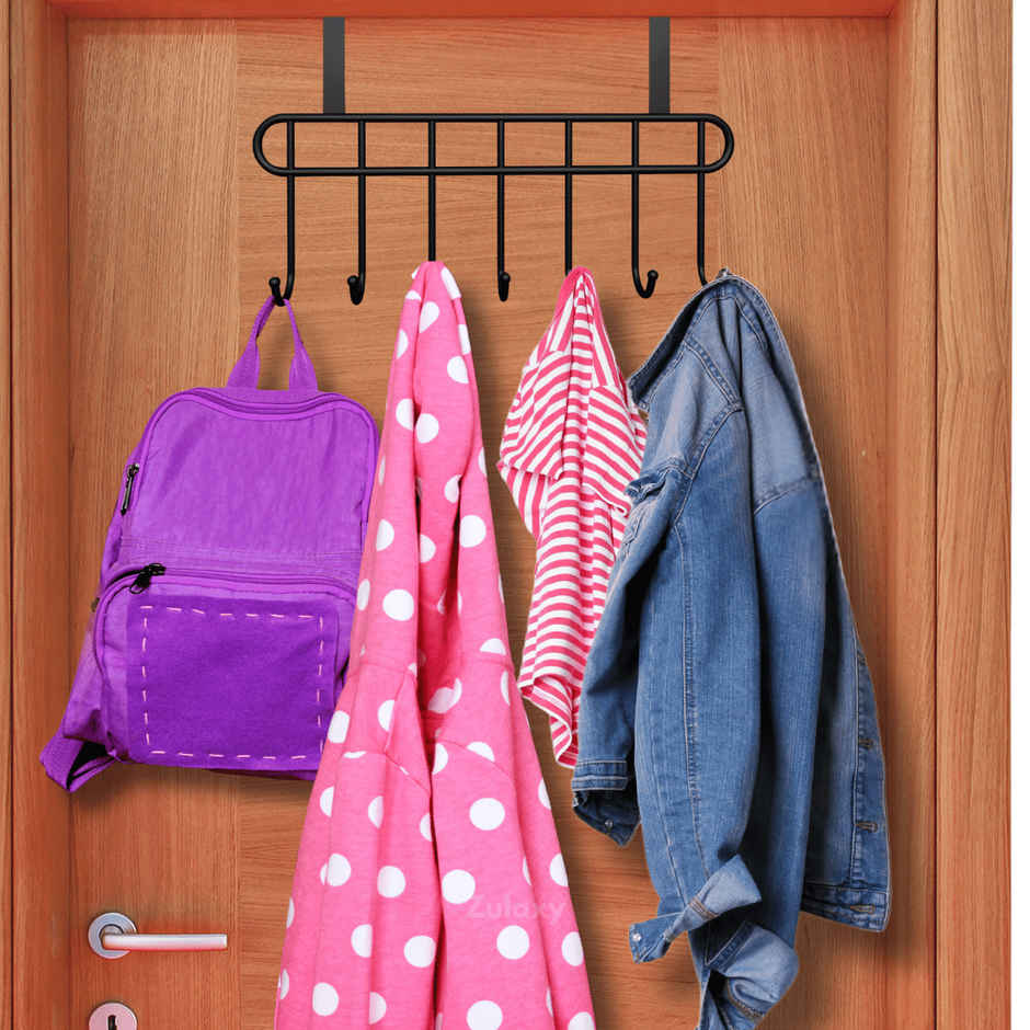 Zulaxy Over-the-Door Cloth Hanging Organizer with 7 Hooks for all Doors | Black