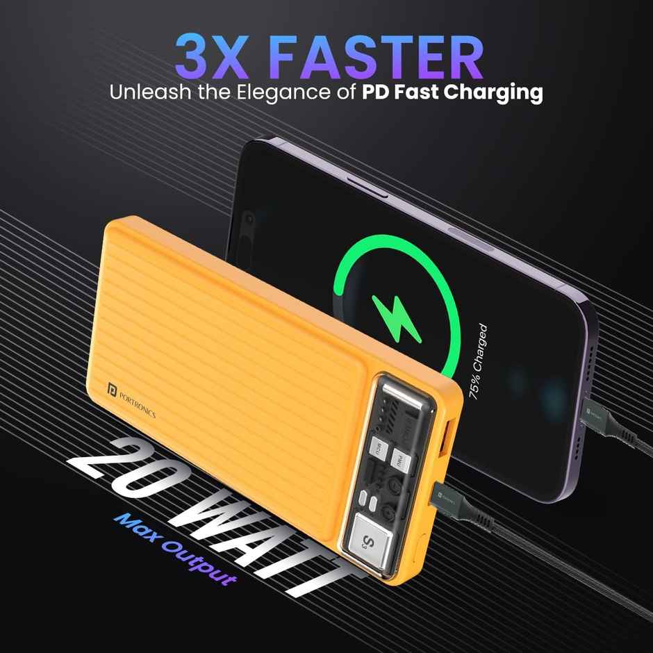 Portronics Luxcell 10000 mAh 22.5W Fast Charging Power Bank - Yellow