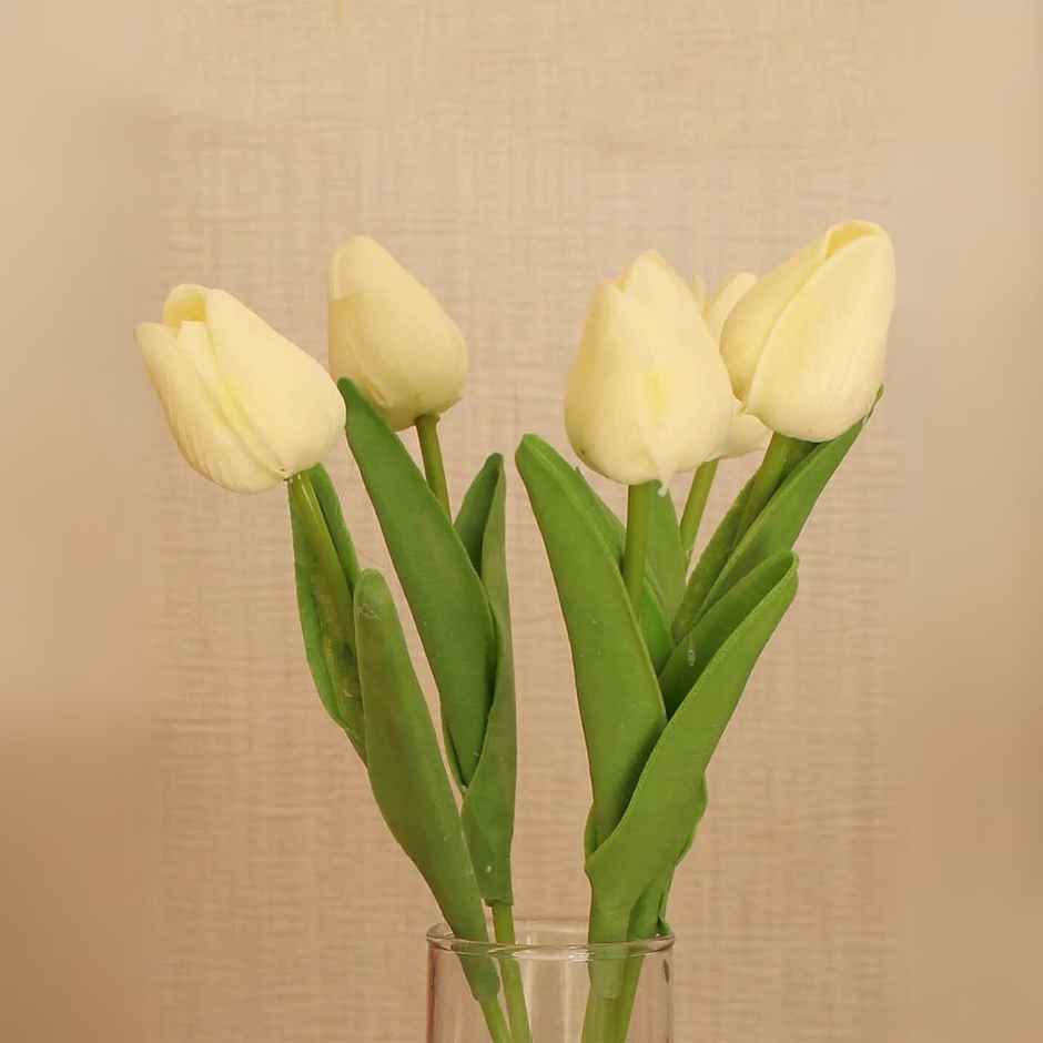 Tied Ribbons Set Of 5 Artificial Tulip Flowers Bunches Without Vase