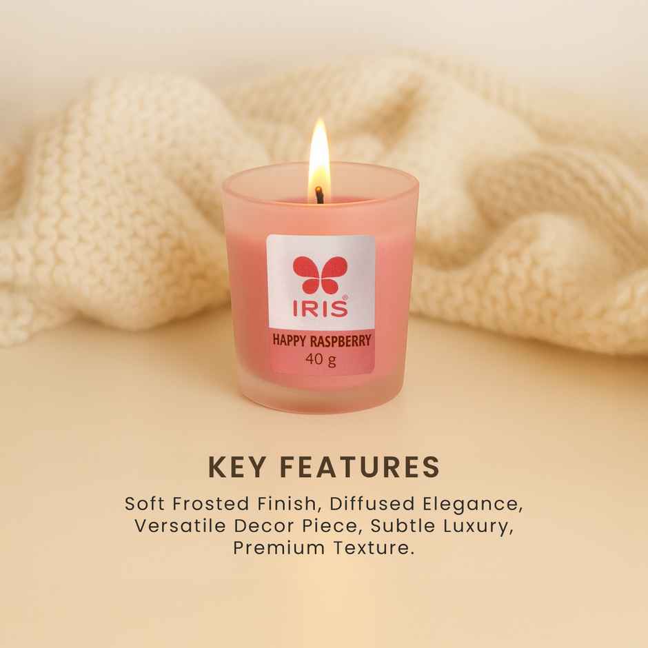 Happy Raspberry Frosted Shot Glass Votive Scented Candle | 8 Hours Burn Time | Home Decor | IRIS