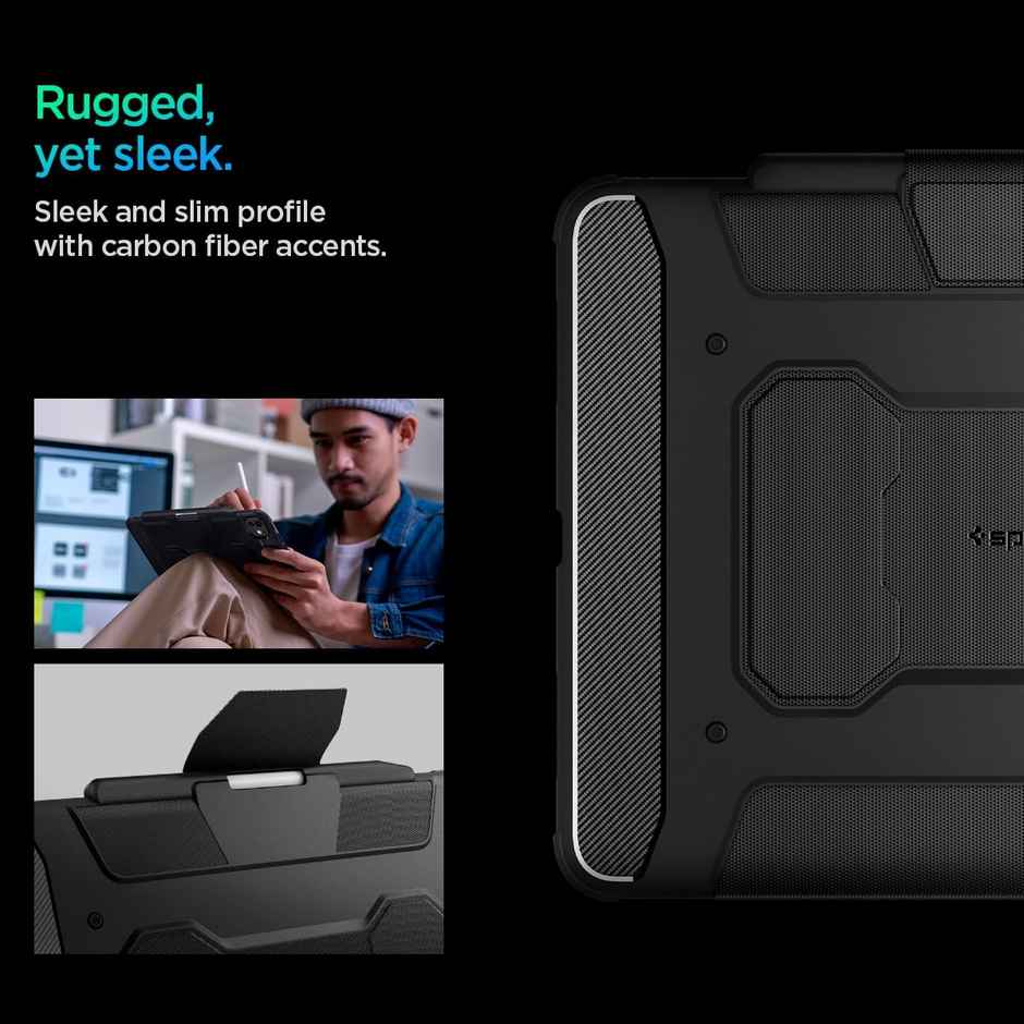 Spigen Rugged Armor Pro Full Cover Folio Case| iPad Pro 13inch M4 (2024) [Trifold Stand] - Black