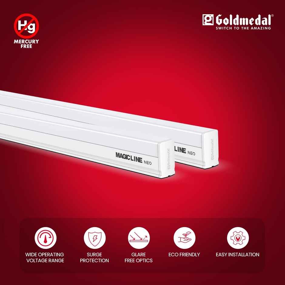 Gold Medal Magic Line Neo 20W T5 LED Slim Batten For Domestic Use - Cool Daylight (6500K) | With 2000 Lumens | Surge Protection up to 4kV | Energy Efficient Tubelight for Home, Office