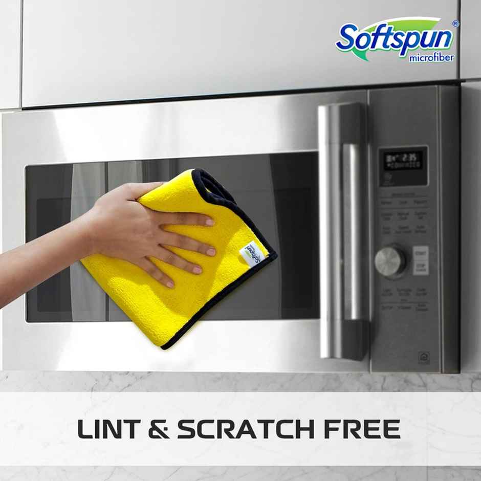Softspun Microfiber Cleaning Cloths (900 GSM, 40x40cm, 2pc, Yellow/Grey)