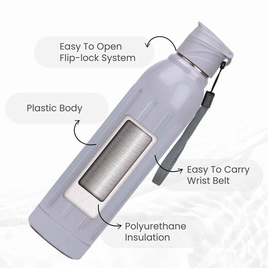 Flair Arrow Stainless Steel Inner Insulated Water Bottle | Grey | 900 ml