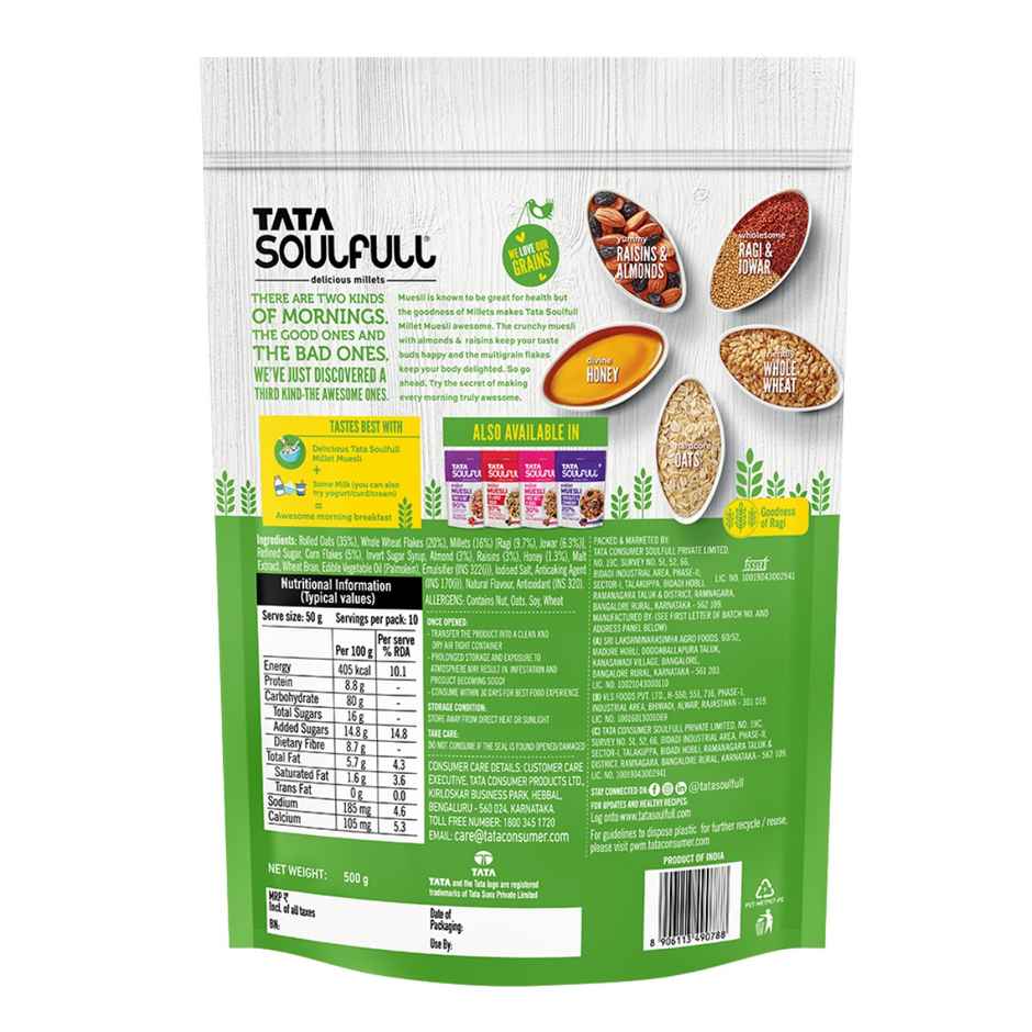 Tata Soulfull Millet Muesli Crunchy | Almonds And Raisins | Breakfast Cereal