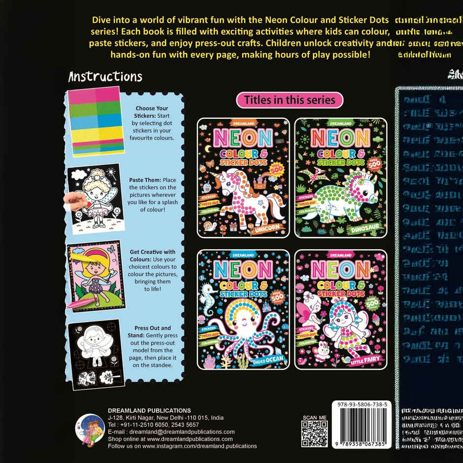 Little Fairy Neon Colour Book and Sticker Dots Book Over 500 Stickers | Sticker book for kids