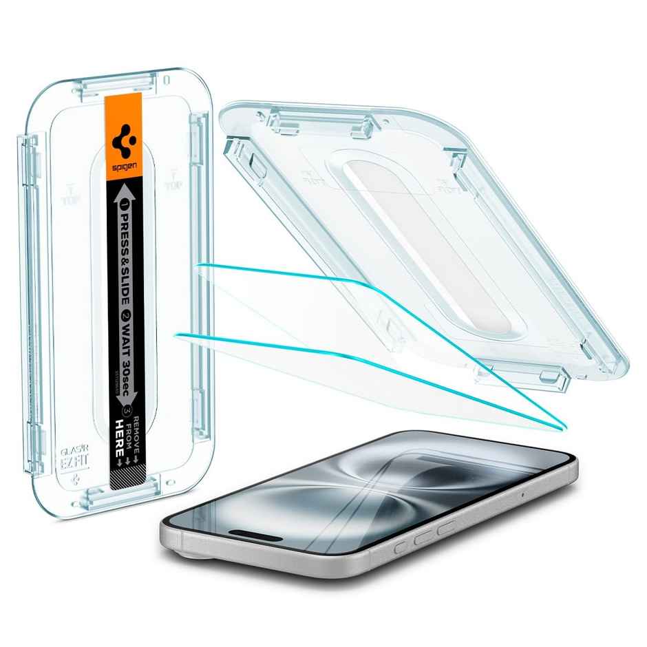 Spigen EZ Fit Tempered Glass Screen Protector Guard for iPhone 16 Plus/iPhone 15 Plus (2 Pack)