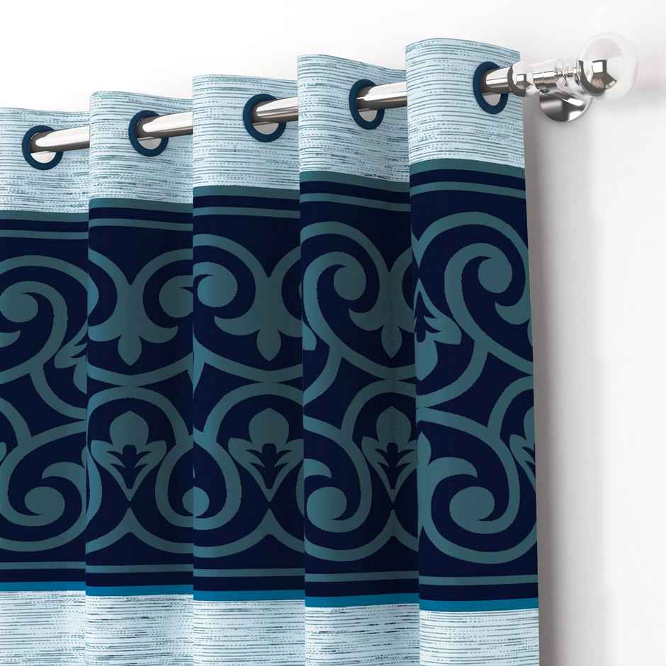 Story@Home 200 GSM Polyester Abstract 2 Piece Window Curtain | Blue & White