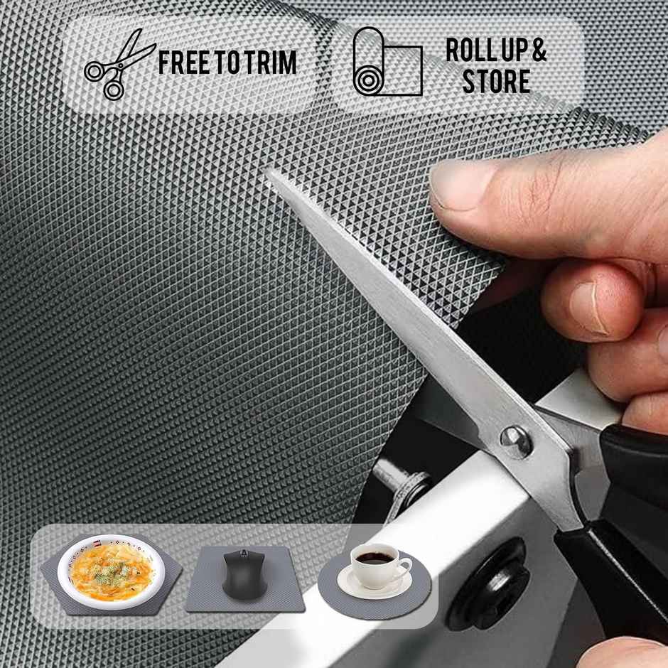 Story@home EVA Anti Slip Mat Diamond Shelf Liner Roll 5 Mtr 500 cm x 45 cm -Titanium Dark Grey