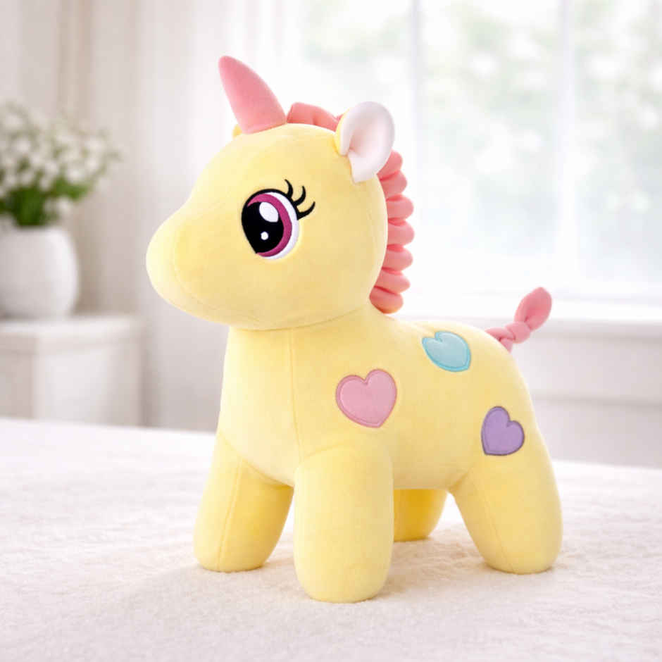 Fablue Unicorn Plush Soft Toy Animal Baby Boys & Girls | Yellow - 25 cm
