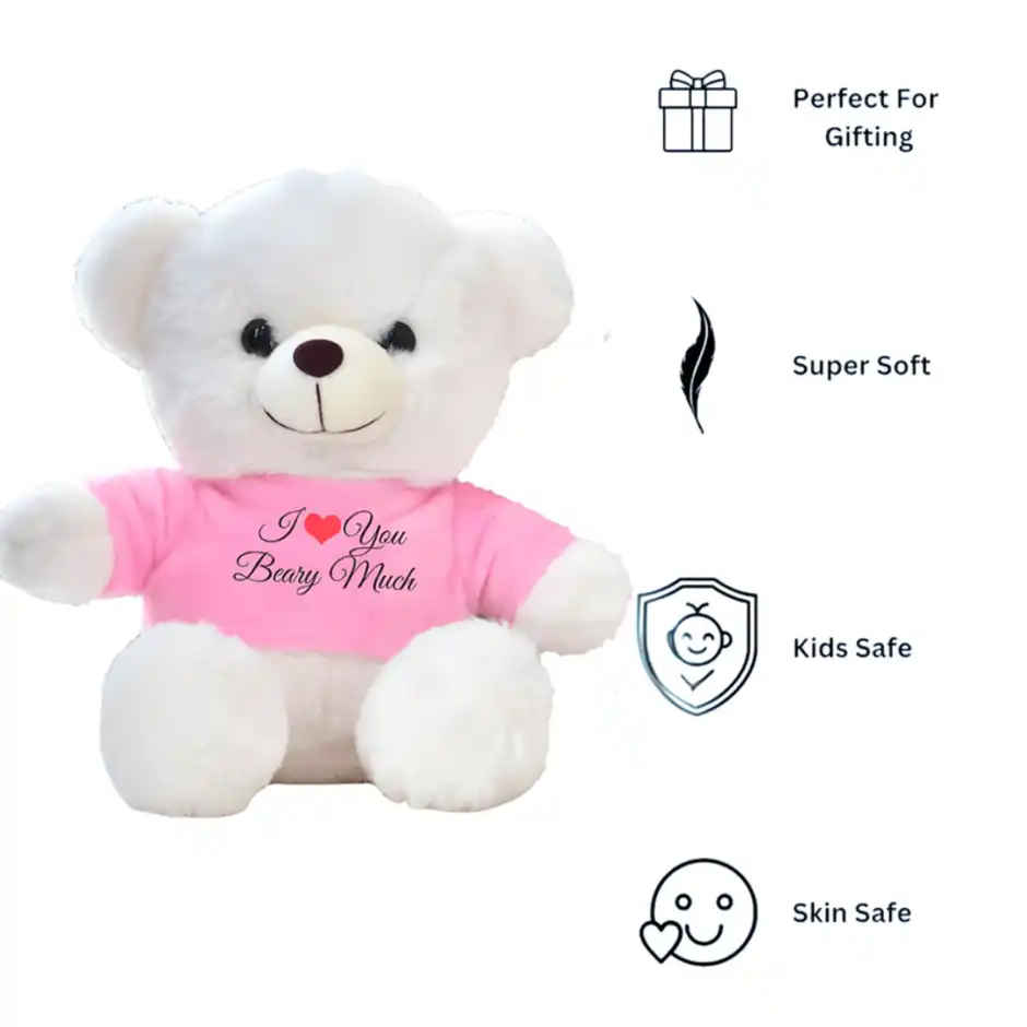 Fablue Soft Cuddly Teddy Bear Soft Toy for Kids | Ultra-Soft Plush Toy with Pink Shirt