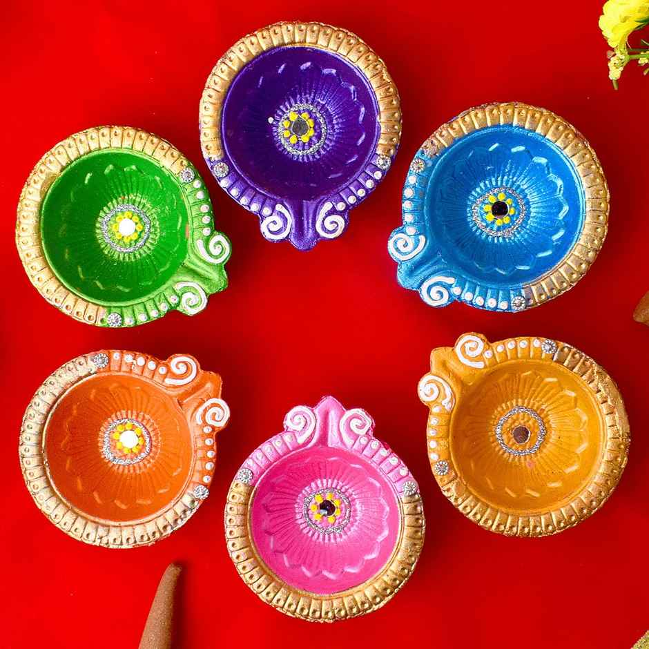 Designer Clay Diya | Set of 6 | | Satvik