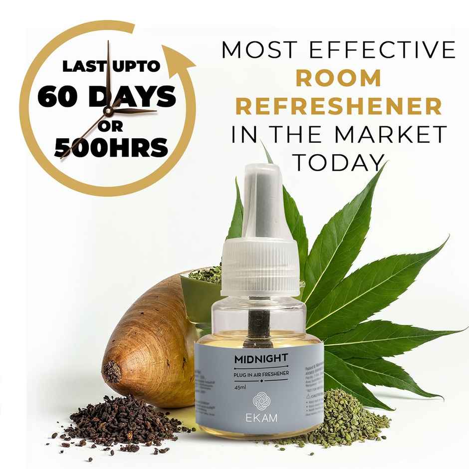 EKAM Midnight Scent Plug-In Air Freshener Refill (45ml)| Lasts up to 125 Days / 4 hours a day