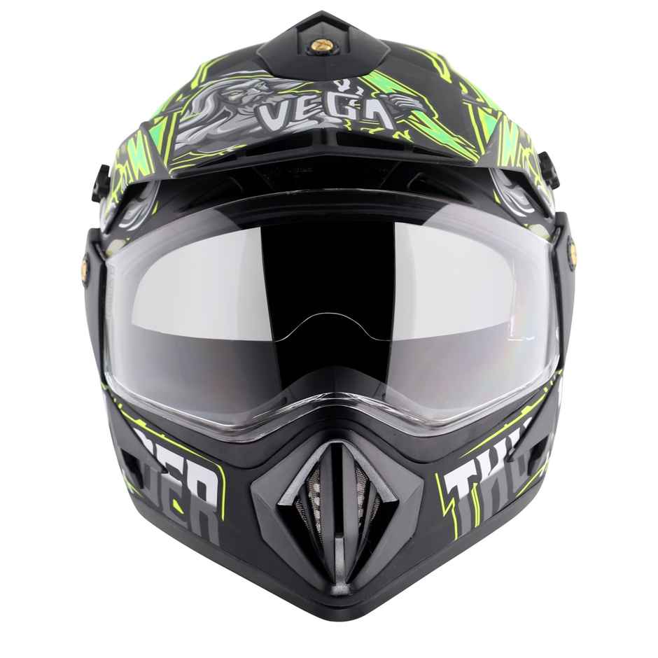 Vega Off Road D/V Thunder Lightweight Full Helmet- Dull Black Green - M