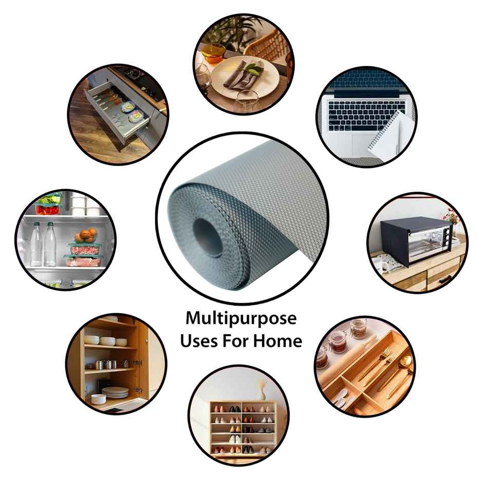 Story@home EVA Anti Slip Mat Diamond 1 Piece Shelf Liner Roll 3 Mtr 300 cm x 45 cm | Light Grey