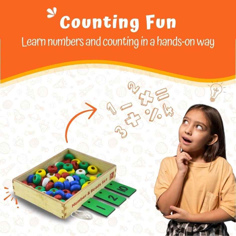 Skillofun Wooden Number & Bead Set | Counting, BAUting, Matching Game | MontesBAUi Toy for Kids