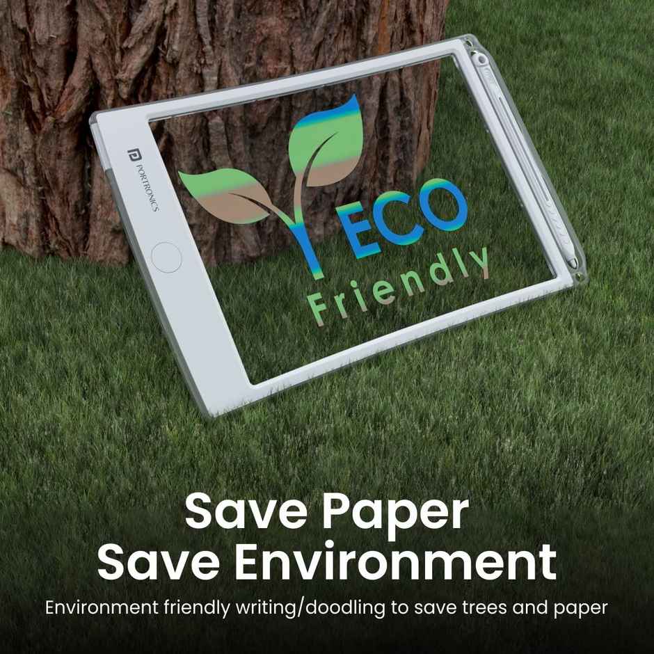 Portronics Ruffpad One Transparent Multicolor LCD Writing Pad with 8.5 inch Writing Area, India's first notepad to save and share your child's first creatives via Ruffpad app on your Smartphone - White