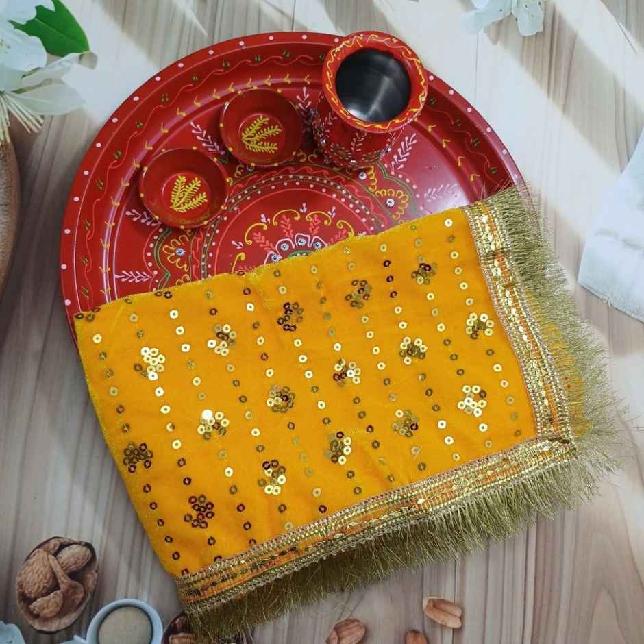 Mata Ki Chunri | Velvet | Yellow | 13 x 21 inch | Gullak